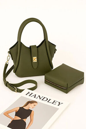 Mini Lüks Deri Tote Çanta ve Makyaj Çantası Seti