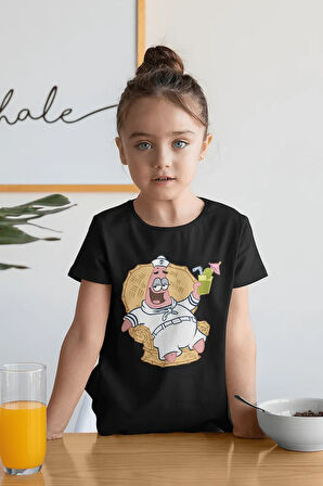 Tasarım Patrick Baskılı Unisex Süngerbob Çizgi Film Çocuk Tişört (1-12 YAŞ)