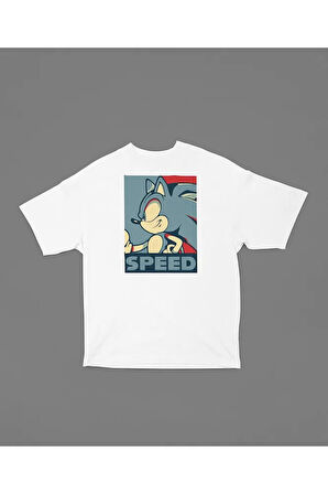 Speed Sonic Karakter Baskılı Unisex Oversize Tişört