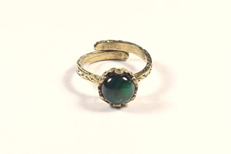 Doğal Taş Yeşil Akik Çıtır Doğal Taşlı Ayarlanabilir Yüzük