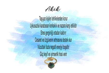 Doğal Taş Yeşil Akik Çıtır Doğal Taşlı Ayarlanabilir Yüzük