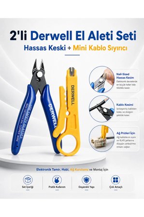 Hassas Yan Kişki Kablo Sıyırıcı Makas Seti; Elektronik Devre, Tel Kesme Pensesi ve Ağ Kablosu Çakma Aparatı. Profesyonel Tamir, Hobi, Montaj Düzenleyici El Aletleri Takımı