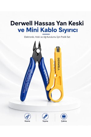 Hassas Yan Kişki Kablo Sıyırıcı Makas Seti; Elektronik Devre, Tel Kesme Pensesi ve Ağ Kablosu Çakma Aparatı. Profesyonel Tamir, Hobi, Montaj Düzenleyici El Aletleri Takımı