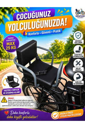 Elektrikli Bisiklet Yan Korumalı Çocuk Koltuğu, Emniyet Kemerli Deri Bisiklet Arka Koltuk