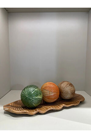 3 Top Yaprak Tepsi Dekor Set No:1