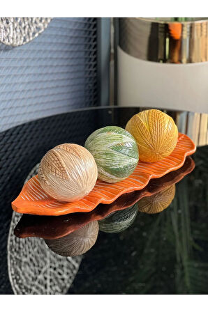 3 Top Yaprak Tepsi Dekor Set No:15