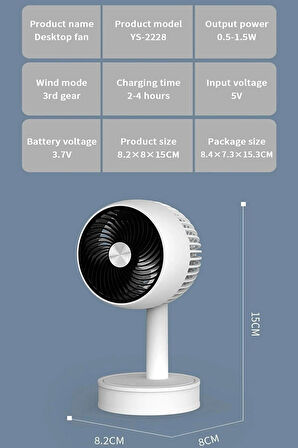 Şarjlı Fan Mini Taşınabilir El Ve Masa Üstü 3 Kademeli Vantilatör Fan 