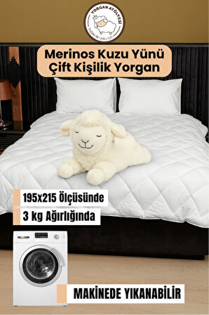 Çift Kişilik Yün Yorgan 195x215 Cm - %100 Kuzu Yünü, 3 Kg, Nefes Alır, Terletmez, 4 Mevsim Konfor
