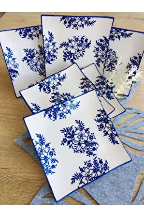 Yasemin Model 6 Adet Kare Pasta Tabak