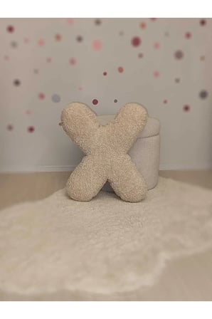 Peluş X Harf yastık, dekoratif kırlent,krem rengi kuzu teddy kumaş, büyük boy