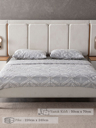 Anna Delux Çift Kişilik Çok Amaçlı Yatak Örtüsü Seti Gri Pamuk Nevresim Takımı Günlük 220x240