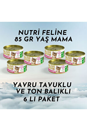 Nutri Feline Konserve 85 gr Yavru Kedi Tavuk Etli Ton Balıklı 6 Lı Paket Yaş Mama