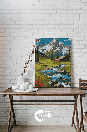 Yayla Deresi Sayılarla Boyama Seti, Hobi Seti, 40X50 Tablo, Fırça Boya, Numaralı Tuval
