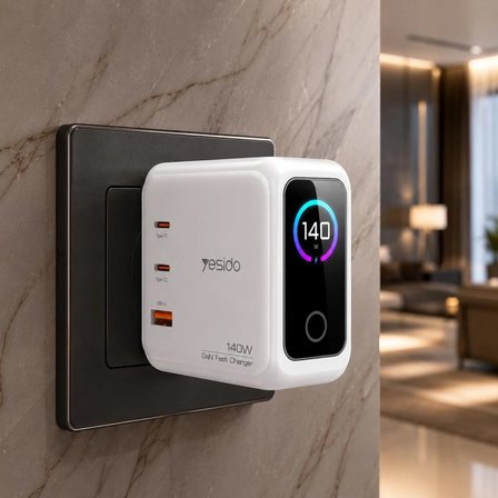 Yesido YC114 140W Dijital Ekranlı PD Hızlı Şarj Aleti - Beyaz