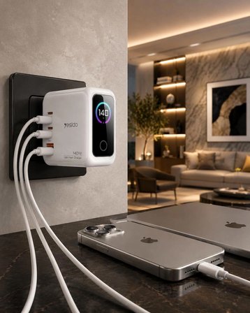 Yesido YC114 140W Dijital Ekranlı PD Hızlı Şarj Aleti - Beyaz