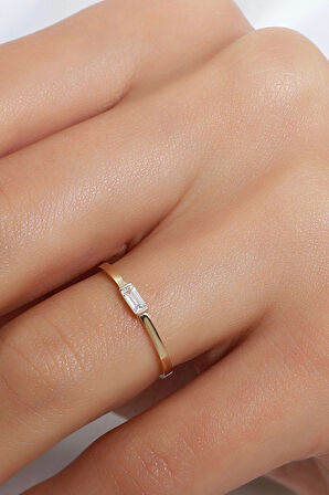 Ince Baget Taşlı Çıtır Altın Yüzük