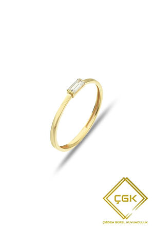 Ince Baget Taşlı Çıtır Altın Yüzük