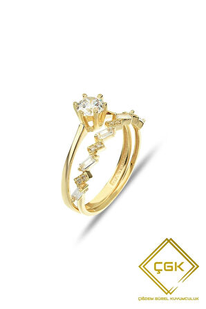 Tektaş Yarımtur Ikili Çıtır Altın Yüzük