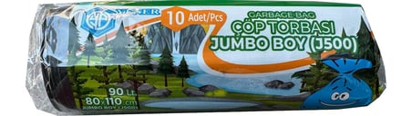 Yener Endüstriyel Jumbo Çöp Torbası Poşeti - 2 Kat - Siyah - 500 Gr. - 80x110 Cm. -10 Adetlik 20Rulo