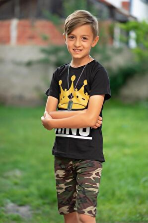 Erkek Çocuk Asker Kamuflaj Kaprili Takım (Kolye Dahildir)
