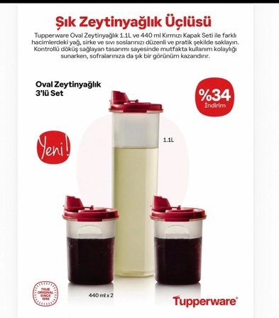 Tupperware Oval Yağlık 1 adet 1 lt 2 adet 440 ml