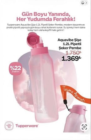 Tupperware Aqua Vipe 1,2 Şişe Pipetli Görseldeki Renk