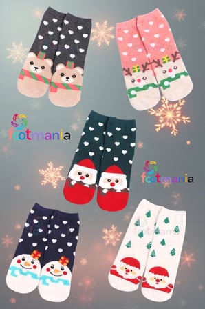 5 Çift Yılbaşı Christmas Kadın Noel Renkli Patik Çorap Seti Klasik