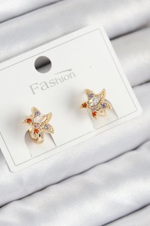 hediyelik Pirinç Zirkon Taşlı Yıldız Model Gold Renk Çocuk Küpe