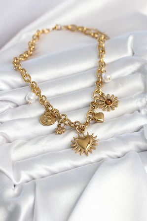 hediyelik 316L Çelik Gold Renk Charmlı Model Kadın Kolye