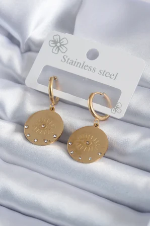 hediyelik 316L Çelik Gold Renk Zirkon Taşlı Göz İşleme Model Kadın Küpe