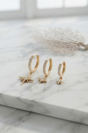 hediyelik Gold Renk Kutup Yıldız Model 3 lü Küpe Seti