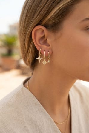 hediyelik Gold Renk Kutup Yıldız Model 3 lü Küpe Seti