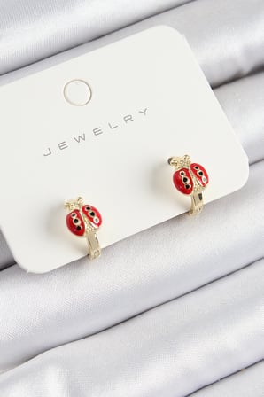 hediyelik Pirinç Uğur Böceği Model Gold Renk Çocuk Küpe