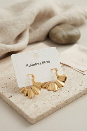 hediyelik 316L Çelik Gold Renk Yelpaze Model Küpe