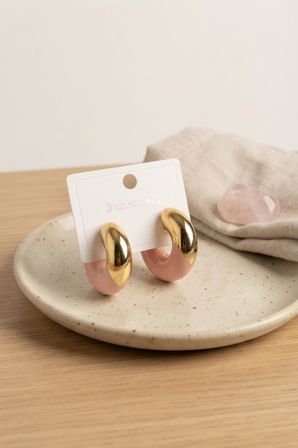 hediyelik 316L Çelik Gold Renk Pembe Halka Model Kadın Küpe