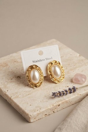 hediyelik 316L Gold Renk Gold Renk Vintage Beyaz İncili Model Küpe