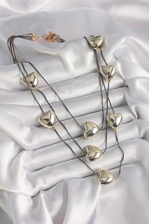 hediyelik Pirinç Füme Renk Zincir 3D Gold Renk Kalp Model Kadın Kolye