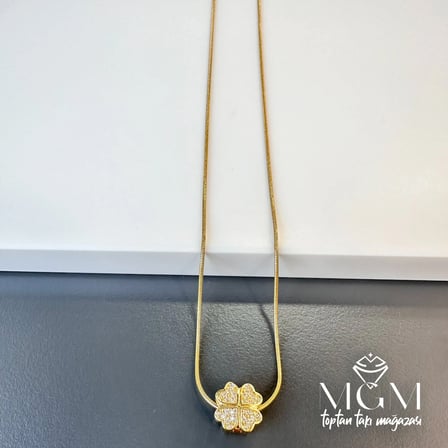 hediyelik Zirkon Taşlı Zincir Çelik Uç Kısmı Pirinç Kolyeler 40 + 5 Cm Uzatma Payı - Kl0108