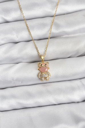 hediyelik 316L Çelik Zincir Gold Renk Teddy Bear Model Zirkon Taşlı Kadın Kolye