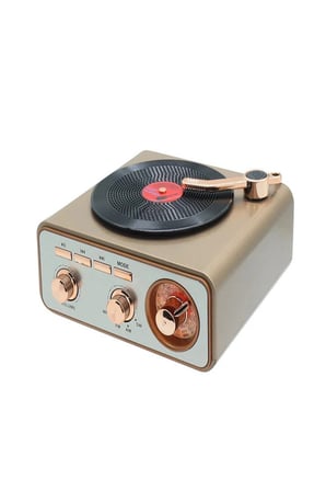 hediyelik Metalik Nostaljik Tasarım Plak Çalar Görünümlü Radyolu Bluetooth Hoparlör Retro Müzik Plak