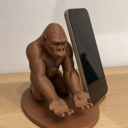 hediyelik 3D Baskı Goril Telefon Tutucu - Kaslı Goril Masaüstü Telefon Standı-Kahverengi