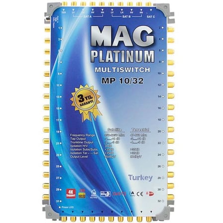 hediyelik MAG Platinum MP 10/32 Multiswitch - 10 Giriş 32 Çıkışlı Merkezi Uydu Santrali Hybrid 4K ve 3D Destekli