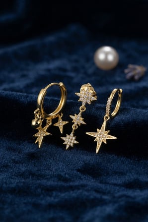hediyelik Kutup Yıldızı Model Gold Renk 3 lü Küpe Set