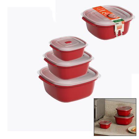 hediyelik Kırmızı Kare Saklama Kabı Seti (550/1100/2200 ml)