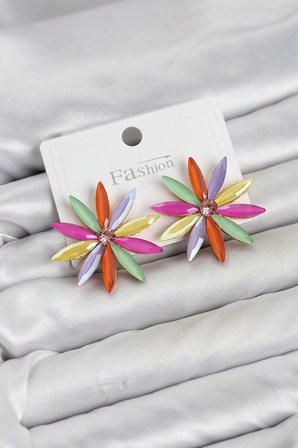 hediyelik Karışık Renk Kristal Taşlı Lotus Model Kadın Küpe