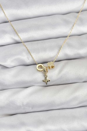 hediyelik Gold Renk Pirinç Minimal Charmlı Kadın Kolye