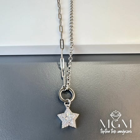 hediyelik Rodyum Zincir Çelik Uç Kısmı Pirinç Kolyeler 45 + 5 Cm Uzatma Payı - Kl0088