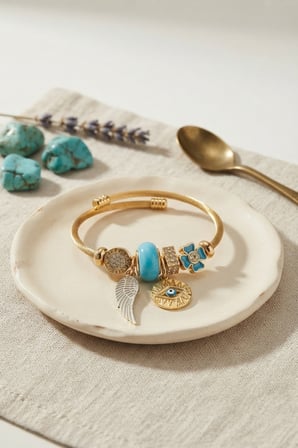 hediyelik Mavi Renk Göz Model Gold Charmlı Bileklik
