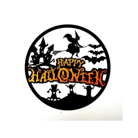 hediyelik 3D Baskı Happy Halloween Yuvarlak Duvar Panosu Cadı Şato Yarasa Silüetli Kapı Süsü Duvar Dekoru Siyah