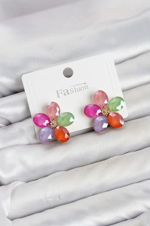 hediyelik Karışık Renk Kristal Taşlı Çiçek Model Kadın Küpe